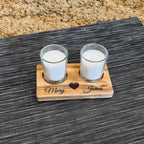Personalized canary wood votive candle holder with engraved names and heart design