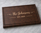 Walnut end grain cutting board with maple family name inlay and established date